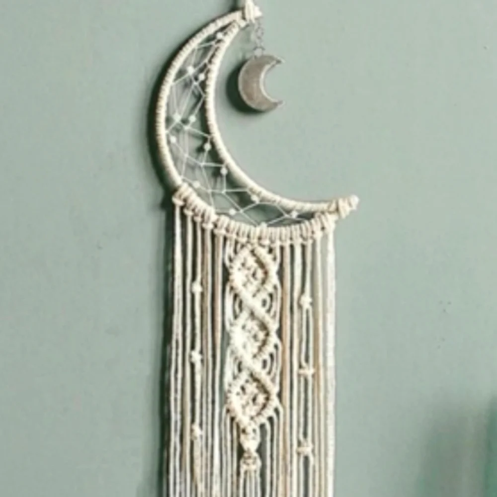 Macrame Crescent Moon Dream Catcher Ivory White Wall Decor Big Boho Dreamcatcher
